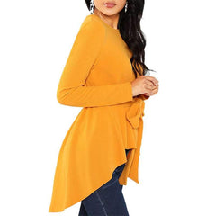 Fashion Round neck Long sleeve Lacing Blouses