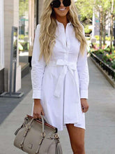 Pure Lapel Long sleeve Lacing Skater Dresses