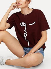 Casual Short Sleeve Face Printed T-shirt