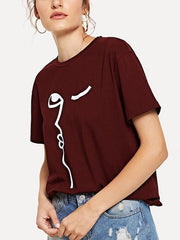 Casual Short Sleeve Face Printed T-shirt