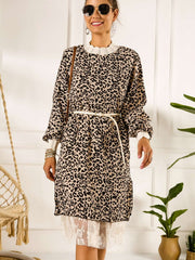 Fashion Drape Print Lace Long sleeve Skater Dresses