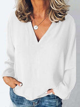 Casual Loose Pure V neck Long sleeve Blouses