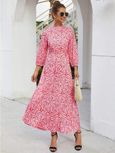 Fashion Print Round neck Big Hem Skater Maxi Dresses