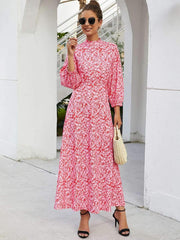 Fashion Print Round neck Big Hem Skater Maxi Dresses