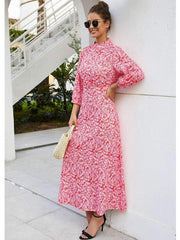 Fashion Print Round neck Big Hem Skater Maxi Dresses