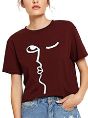 Casual Short Sleeve Face Printed T-shirt