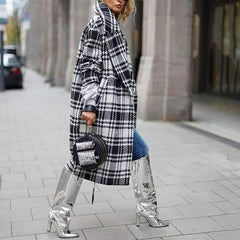 Fashion Plaid Lapel Long sleeve Coats
