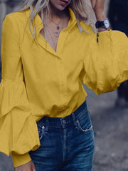 Solid color lantern long-sleeved shirt top blouses