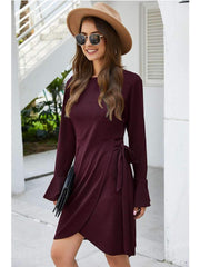 Pure Sexy Knit Round neck Lacing Skater Dresses