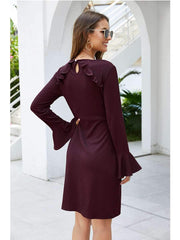 Pure Sexy Knit Round neck Lacing Skater Dresses