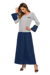 Fashion Gored Round neck Long sleeve Maxi Dresses