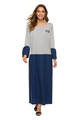 Fashion Gored Round neck Long sleeve Maxi Dresses