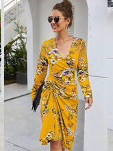 Fashion Print Drape V neck Long sleeve Skater Dresses