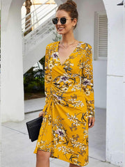 Fashion Print Drape V neck Long sleeve Skater Dresses