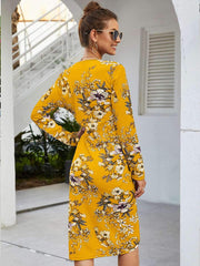 Fashion Print Drape V neck Long sleeve Skater Dresses