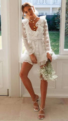 Sexy V neck Lace Long sleeve Skater Dresses