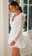 Sexy V neck Lace Long sleeve Skater Dresses