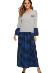 Fashion Gored Round neck Long sleeve Maxi Dresses