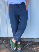 Dark Blue Shift Cotton-Blend Casual Solid Pants