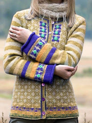Casual Print Knit Fastener Cardigan