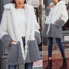 Women long color matching turn down neck coats