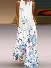 Vintage Floral Printed Statement Plus Size Sleeveless V Neck Casual Dresses