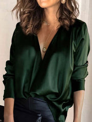 Elegant daily plain long sleeve v neck Blouses tops for women