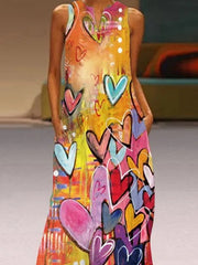 V neck sleeveless dress women printed maxi dresses
