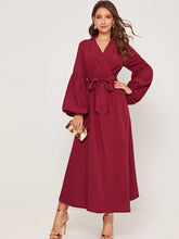 Fashion Pure Puff sleeve V neck Skater Maxi Dresses