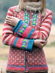 Casual Print Knit Fastener Cardigan