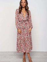 Fashion Print Lacing V neck Long sleeve Skater Maxi Dresses