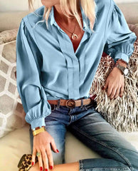 Pure Lapel Long sleeve Blouses