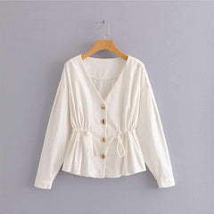 Fashion Pure Long sleeve V neck Skater Blouses