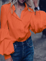 Solid color lantern long-sleeved shirt top blouses
