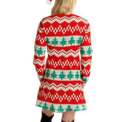 Fashion Christmas Print V neck Long sleeve Skater Dresses