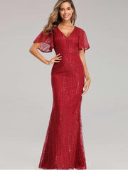 Sexy V neck Short sleeve Fishtail Evening Dresses