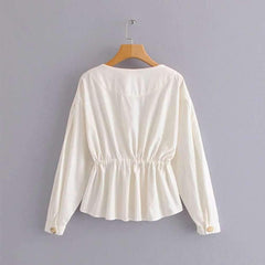 Fashion Pure Long sleeve V neck Skater Blouses