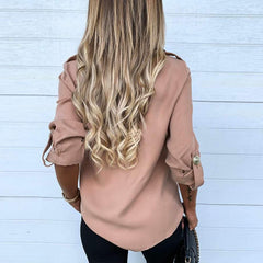 Fashion Pure Lapel Long sleeve Blouses
