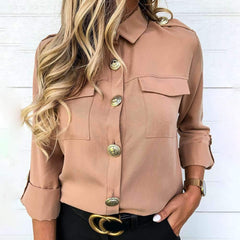 Fashion Pure Lapel Long sleeve Blouses