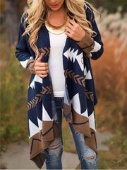 Fashion Gored Print Long sleeve Cardigan Coats
