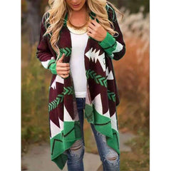 Fashion Gored Print Long sleeve Cardigan Coats