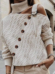 WOMEN'S Fastener OFF SHOULDER LONG SLEEVE SWEATER