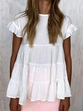 Casual Pure Round neck Falbala Short sleeve T-Shirts