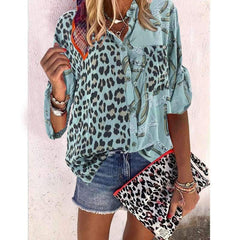 Fashion Print Long sleeve Stand collar Blouses