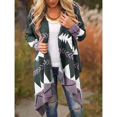 Fashion Gored Print Long sleeve Cardigan Coats