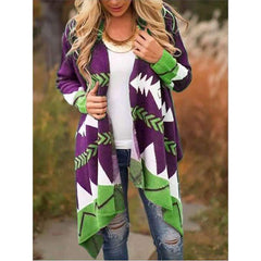 Fashion Gored Print Long sleeve Cardigan Coats