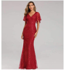 Sexy V neck Short sleeve Fishtail Evening Dresses