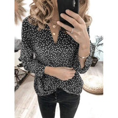 Fashion Point Print V neck Long sleeve Blouses