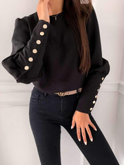 Fashion Long sleeve Round neck Back fastener Blouses