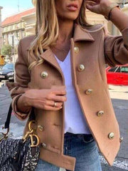 Pure Lapel Double-breasted Woollen Coat